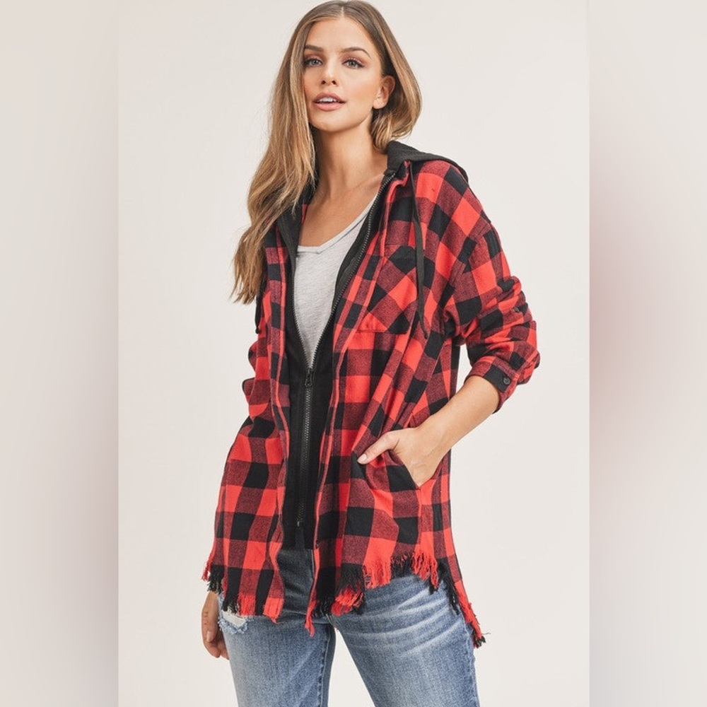 Hooded Buffalo Plaid Shirt/Shacket